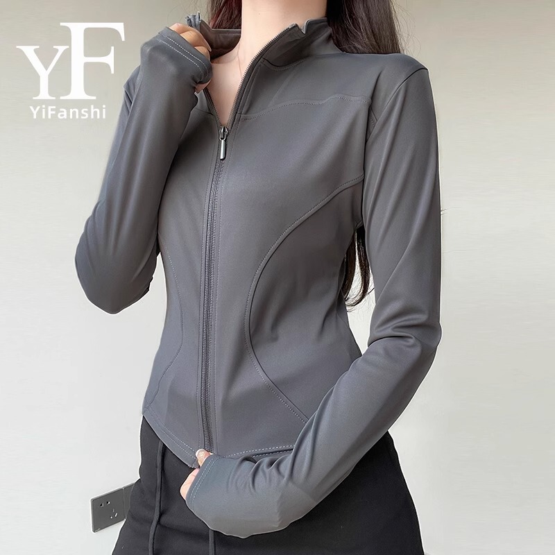 Sun-protective Clothing Women's 2025 Summer New Style Vertical Collar Tight Waist Slimming Cardigan Long-sleeved Slim-fit Anti-ultraviolet Yoga Clothing