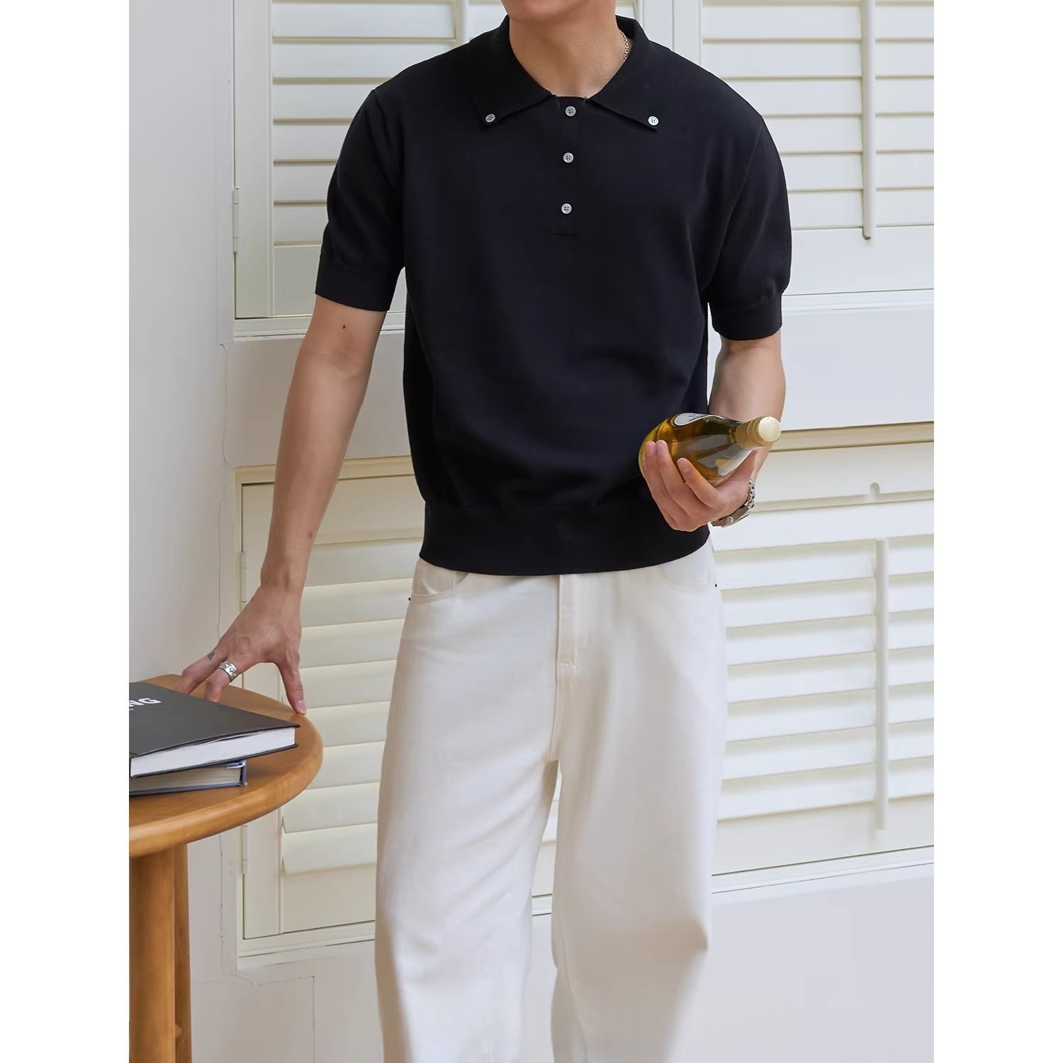 Polo camiseta de punto camiseta de manga corta botón hombre viejo dinero estilo de negocio delgado verano seda transfronteriza transpirable fábrica al por mayor