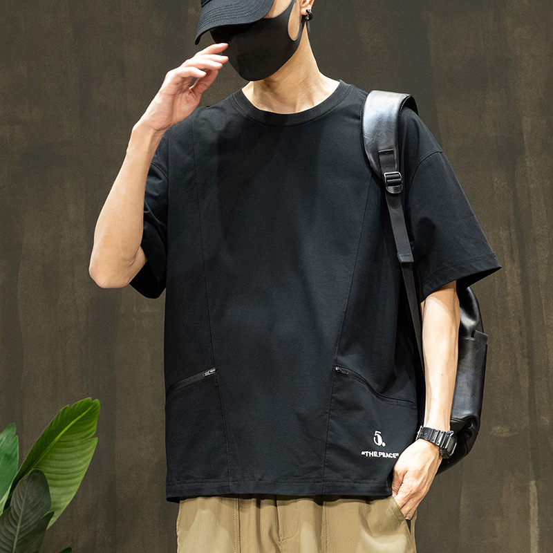 両側ファスナーデザイン感速乾半袖tシャツ男性ゆったり大きいサイズ夏冷感アイスtシャツポケット上着