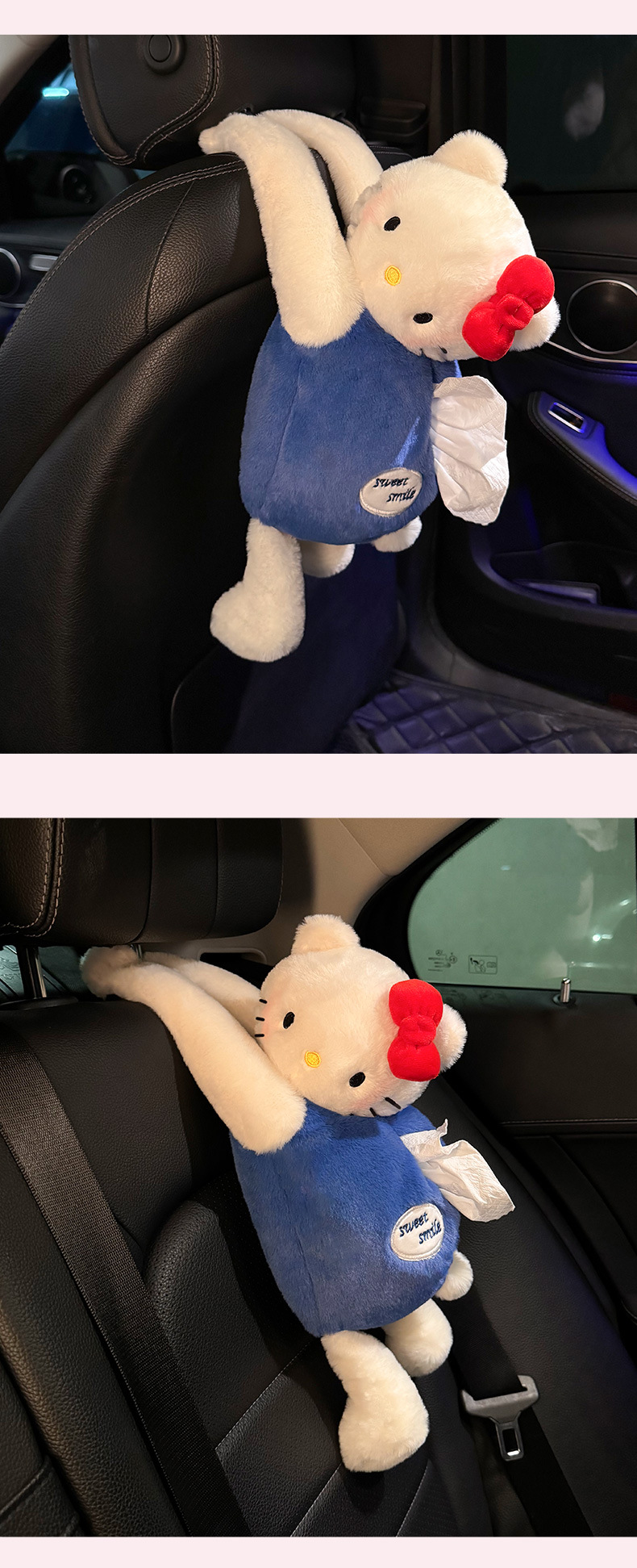 2026 Car and Home Cartoon Cat Tissue Box, Cute Doll Hanging Storage Tissue Holder for Girls' Cars