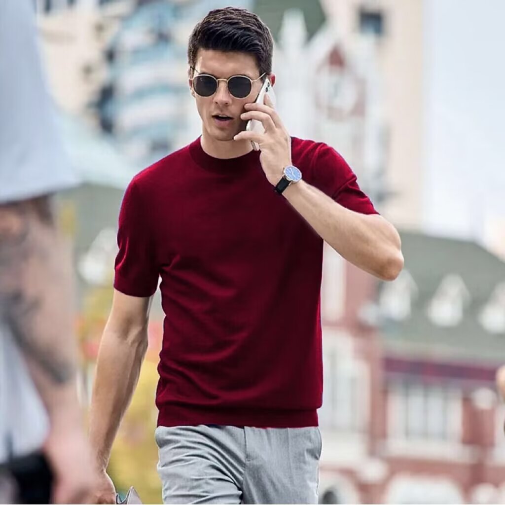 Estilo maduro ligero de negocios verano nuevo estilo casual botón de solapa ins tendencia suéter delgado POLO de manga corta para hombre