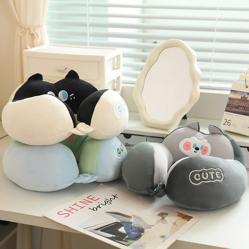 Círculos animados doble jorobas en forma de U almohada de viaje artefacto aviones almohada de cuello para dormir almohada de almuerzo para estudiantes