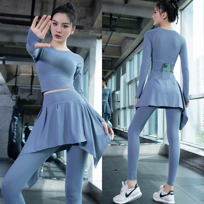 Yoga Suit with Chest Mat Women's Long Sleeve Professional Pilates Training All-in-One Fitness Suit Dance Running Sports Top