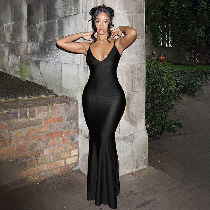 Spring Summer Womens Dress Deep V Neck Backless Slim Fit Stylish Design Perfect for Parties and Casual Outings