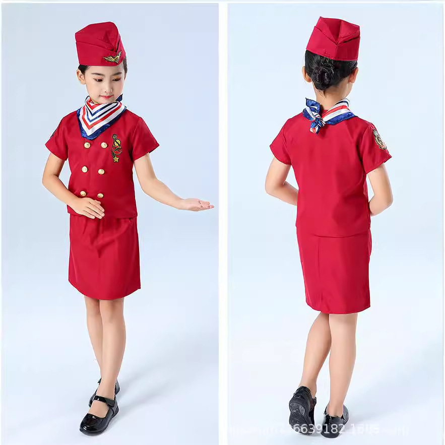 Chino capitán uniforme de los niños traje de piloto de aviación niños y niñas piloto azafata ropa vacía auxiliar de vuelo ropa