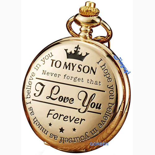 Cross-border foreign trade best-selling TO MY SON engraved vintage commemorative quartz gift pocket watch round wholesale