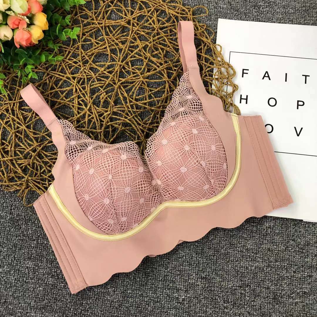 Nuevo sujetador de alta calidad de moda de encaje jacquard transpirable y cómodo ajuste lateral de pecho de cuatro botones ropa interior mujer
