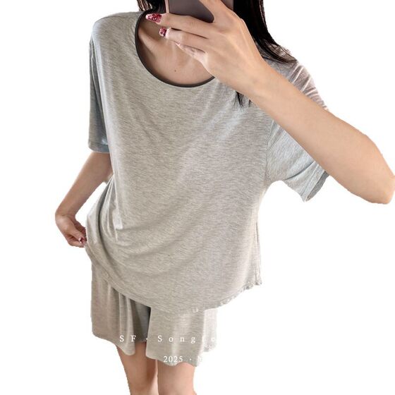 2025 Spring and Summer Women's Home Clothes Loose Pullover Pajamas Two-Piece Set Modal Soft suit with Chest Pad