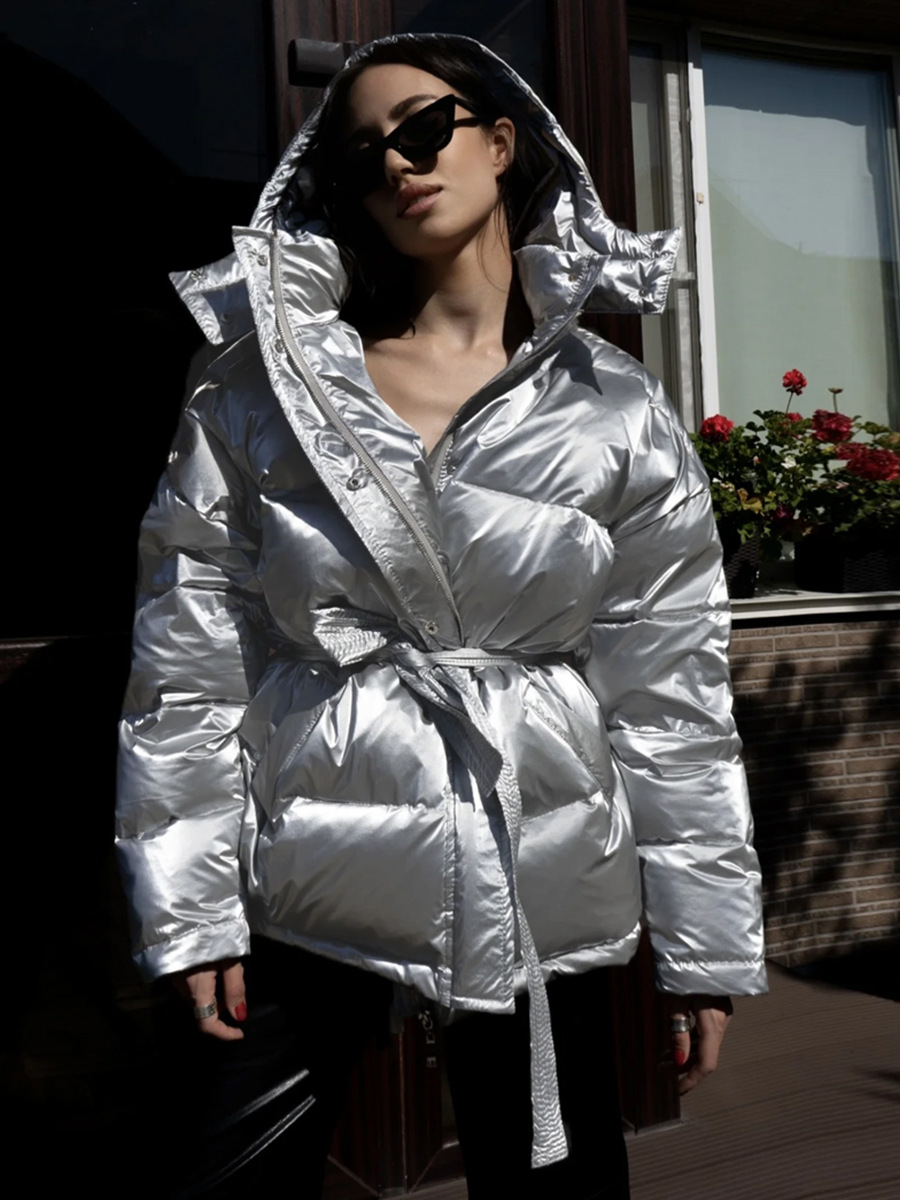 Chaqueta de algodón con capucha transfronteriza Chaqueta de pan brillante al aire libre deportiva para mujer Chaqueta de algodón casual de otoño e invierno europea y americana image 4