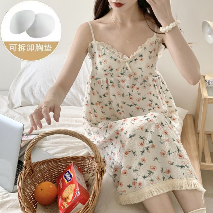 2024 pijama de cabina de verano niña con cojín de pecho pijama de dibujos animados de verano dulce estudiante lindo cuello en V ropa de hogar