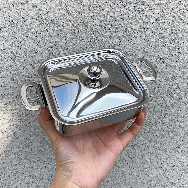 Ins simple estilo europeo 18 / 10 de acero inoxidable doble oreja plato de horneado plato de frutas con cubierta plato de dulces multipropósito