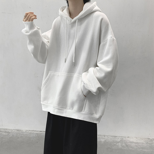 Men's Solid Color Hooded Sweatshirt, Spring and Autumn Thin Version, Versatile Long Sleeve Padded Hooded Sweatshirt, Couple Casual Sweatshirt, Fashion