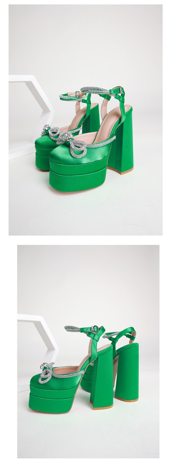 Giày sandal cao gót nữ đính đá dây đeo mắt cá chân, đế chống thấm nước, gót 9 cm — Màu đen chi tiết 15