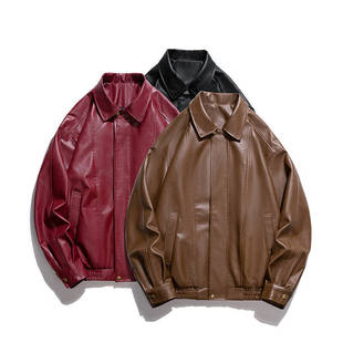 2024 Autumn New Men's Fashion Trend Motorcycle Pu Leather Lapel Jacket Large Size Loose Casual Leather Jacket