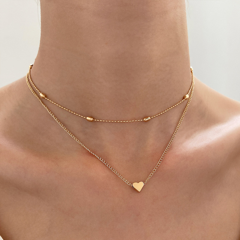 European and American new hot-selling clavicle chain vacuum electroplated gold stainless steel neck chain oval bead double layer necklace internet celebrity jewelry