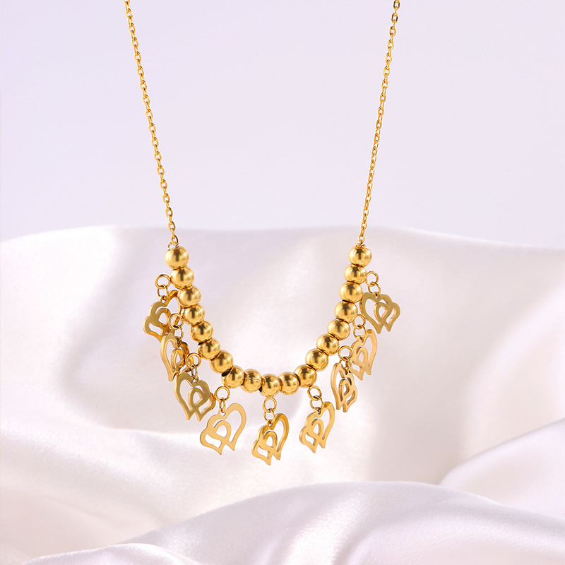Casual Occasion PVD Coated Real Gold Plated Heart Shape Stainless Steel Exaggerated Waterproof Non Tarnish Titanium Steel Necklace