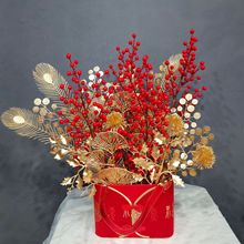金叶子仿真花冬青果发财果仿真花场景布置福桶抱抱桶花篮装饰花