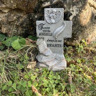 Cross-border cross Angel memorial tombstone European and American garden memorial simulation stone resin character funeral Stone