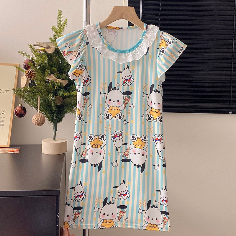 Camisón de las niñas de verano de manga corta pijamas de los niños delgados verano niña padre-hijo niños grandes princesa homewear ropa exterior