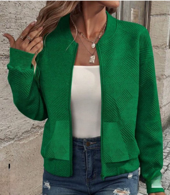 Spring knitted cardigan with zipper, long-sleeve, jacket, western style, high collar