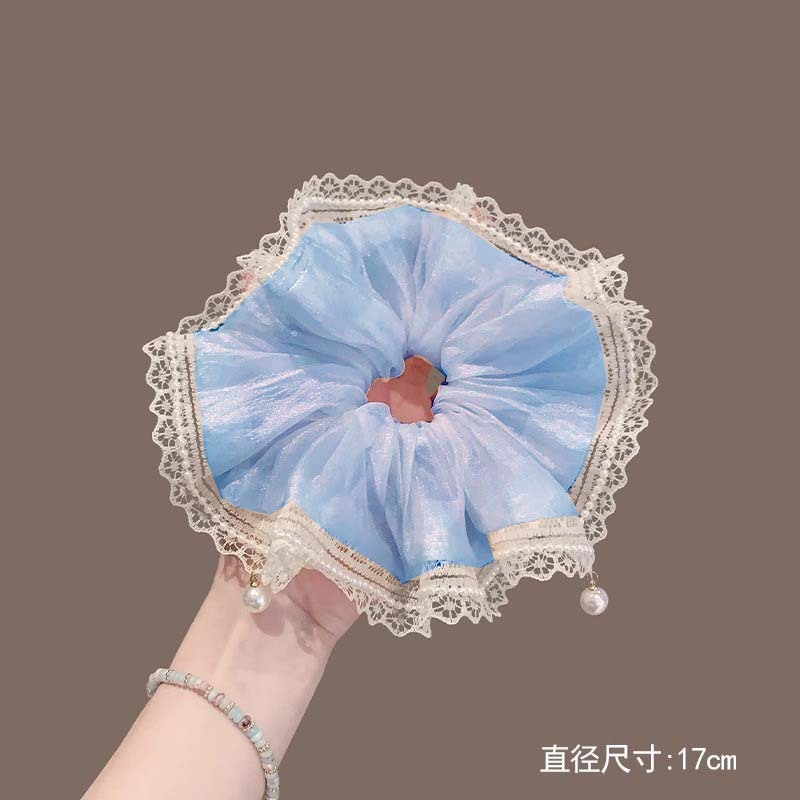 韩系时尚蕾丝花边仿珍珠气质大肠发圈甜美百搭布艺扎马尾发绳头饰|undefined