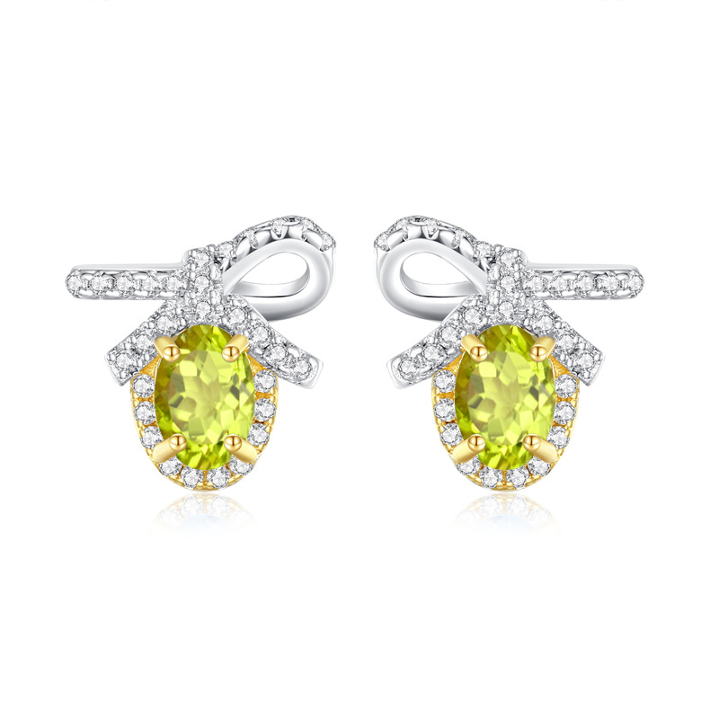 Pendientes de plata de ley S925 con lazo de lujo ligero de nicho, anillo de tesoro de color natural femenino, joyería de alta calidad, joyería que no se desvanece