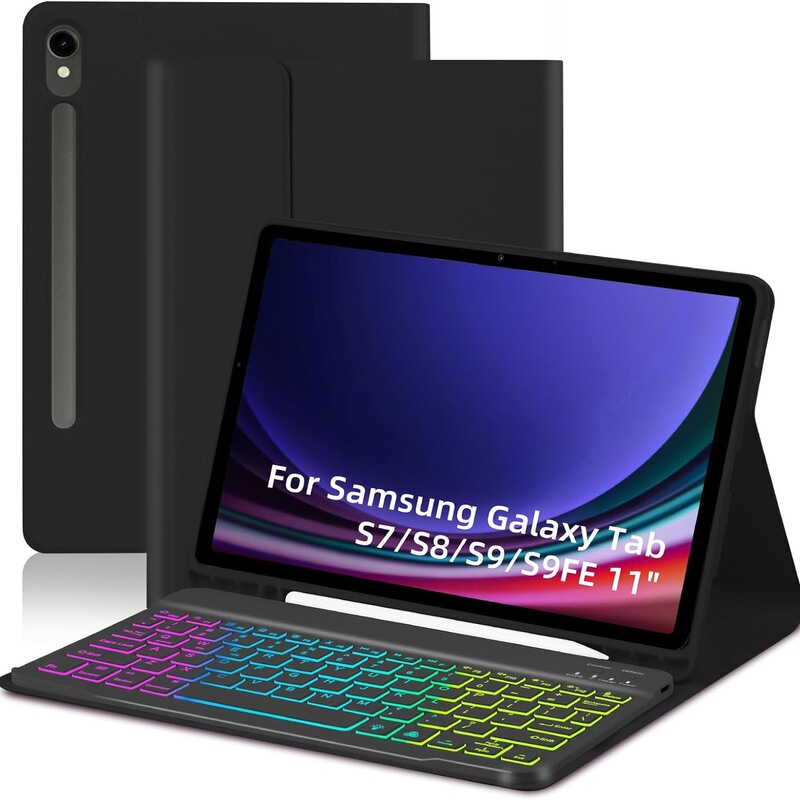 Keyboard for Samsung Galaxy Tab S7 S8S9 S9FE 11 Colorful Backlit Bluetooth Keyboard Case