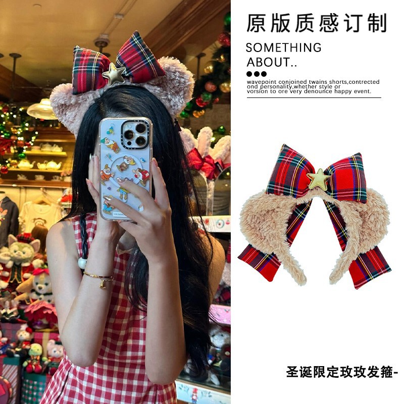 ディズニー購入 シェリーローズ ヘッドバンド 女性用 かわいい ダッフィーベア リボン ぬいぐるみ ヘッドバンド 遊園地 写真撮影 ヘアピン|undefined