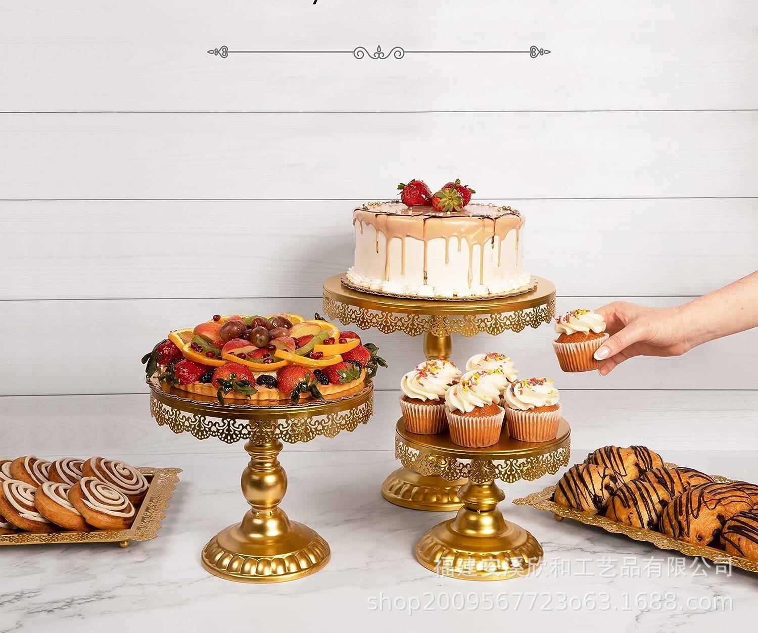 Estante de pastel europeo de hierro forjado combinación de bodas oro postres tienda de bocadillos estante de pastel bandeja estante de exhibición fiesta