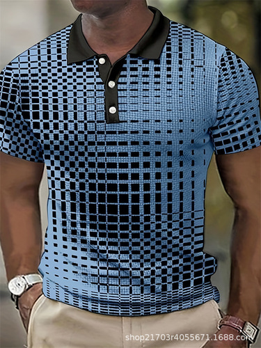 Curve Color Block Print Series 3D Digital Print Men's Plus Size Casual Fashion Polo Shirt