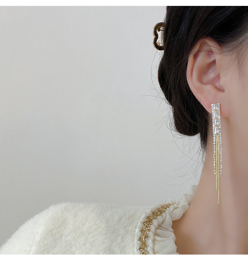 Fashion Long Zircon Tassel Earrings Ear Jewelry display picture 4