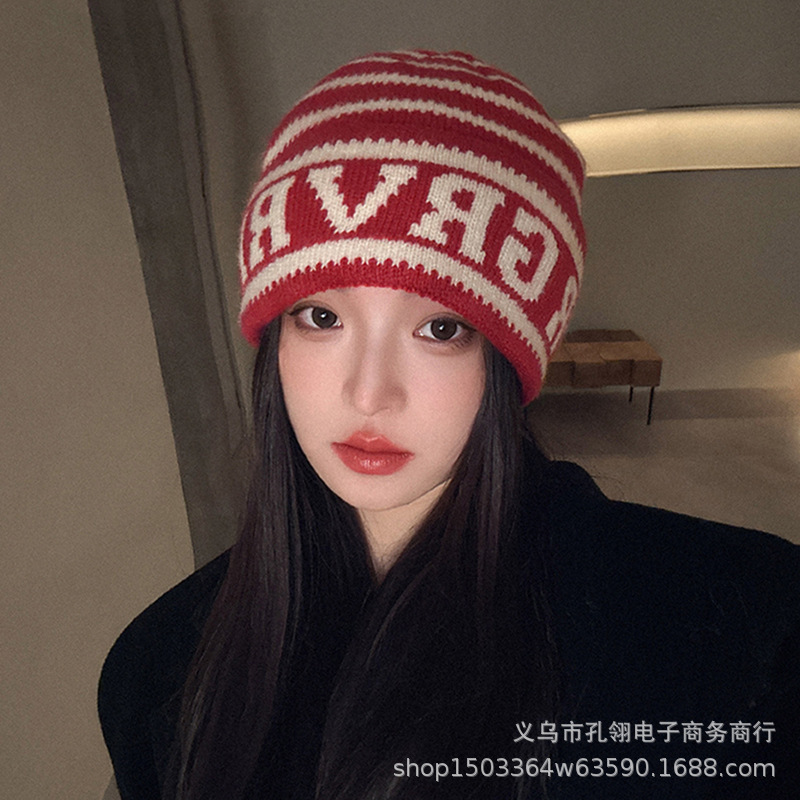 韩系ins大头围字母针织毛线帽女秋冬新款时尚潮流保暖套头冷帽男|undefined