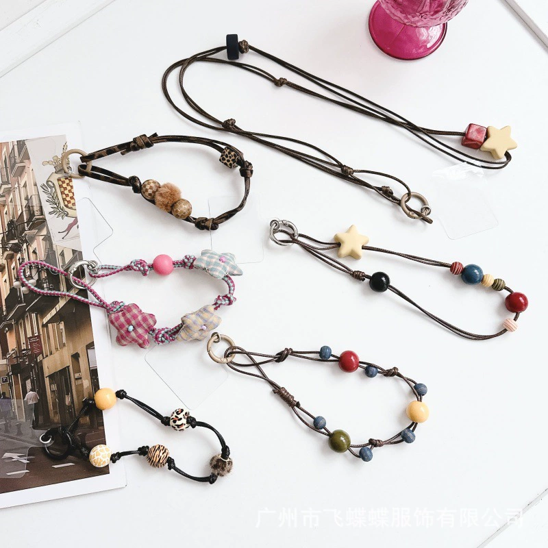 Retro wooden beads, mobile phone, protective strap, handheld pendant, handle