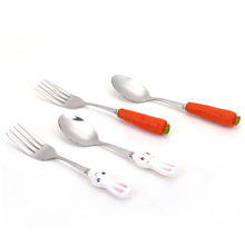 创意家居儿童树脂POLY甜品叉水果叉勺不锈钢点心叉厂家定制造型