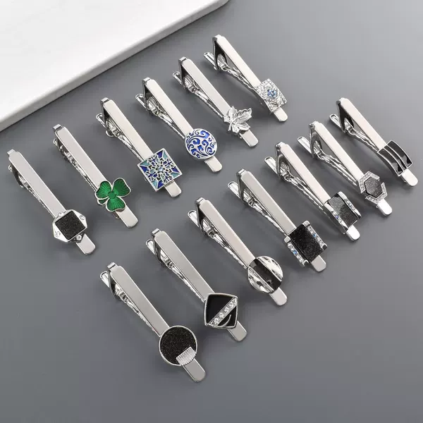 Amazon Cross-Border New Round Black Diamond Tie Clip Simple Business Shirt Suit Paint Tie Clip for Men