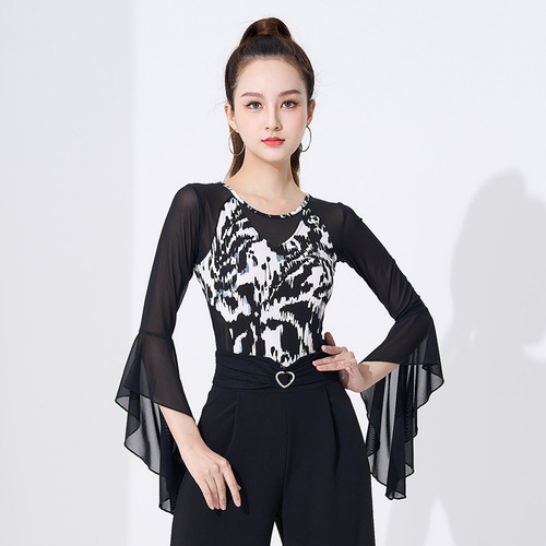 Dance practice clothes for women adult new shape training black bell sleeves modern dance Latin dance tops