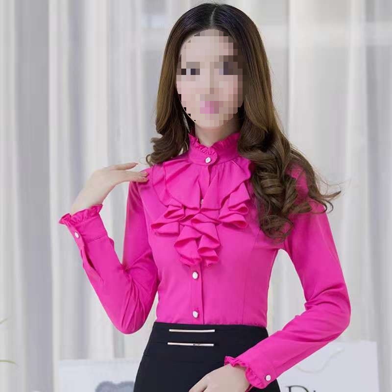 立领衬衫女职业装大码衬衫女长袖修身职业装韩版打底衫女衬衣|undefined