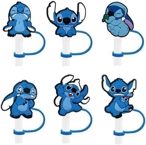 ステッチ漫画キャラクターストローカバーソフトゴムストローキャップシリコーンダストプラグかわいいアニメストローカバー装飾|undefined