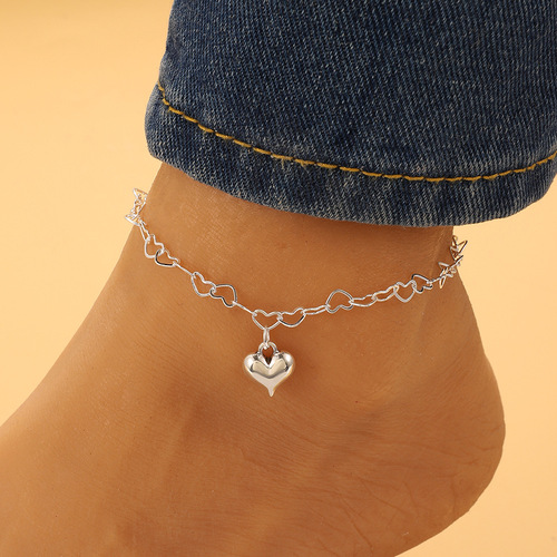 Cross-border jewelry Instagram minimalist fashion heart ankle chain, fashionable bohemian heart-shaped ankle chain beach foot ornament wholesale