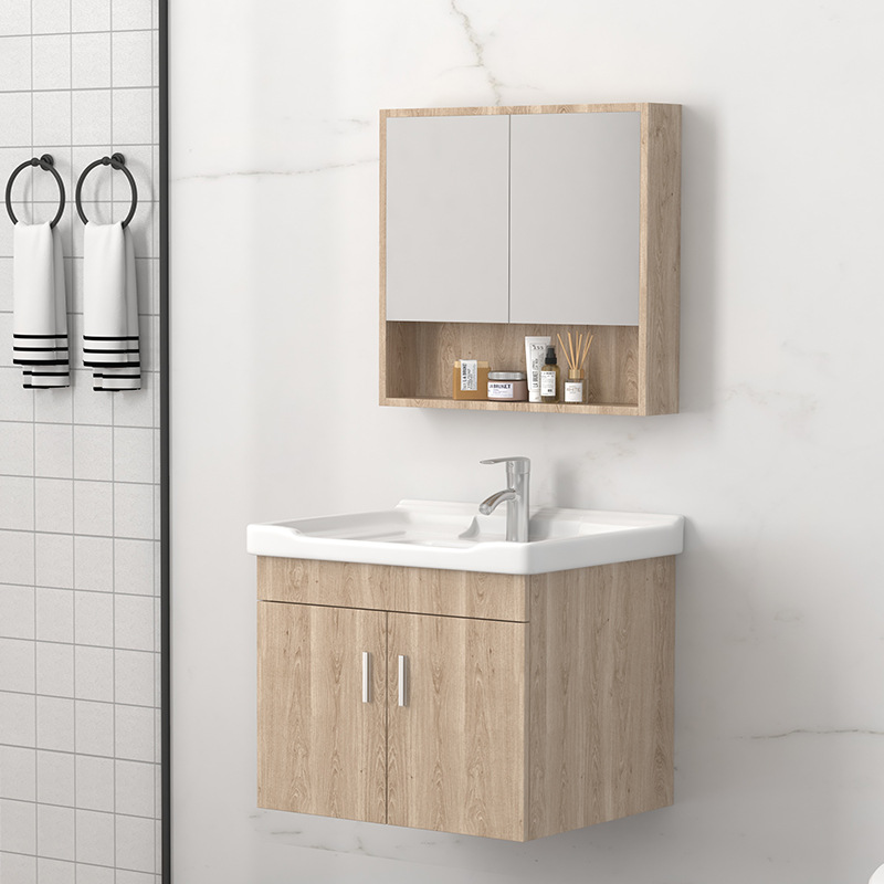 Combinación de gabinete de baño de madera maciza moderna simple luz baño de lujo lavabo cuarto de baño cerámica pequeño apartamento mesa de lavado
