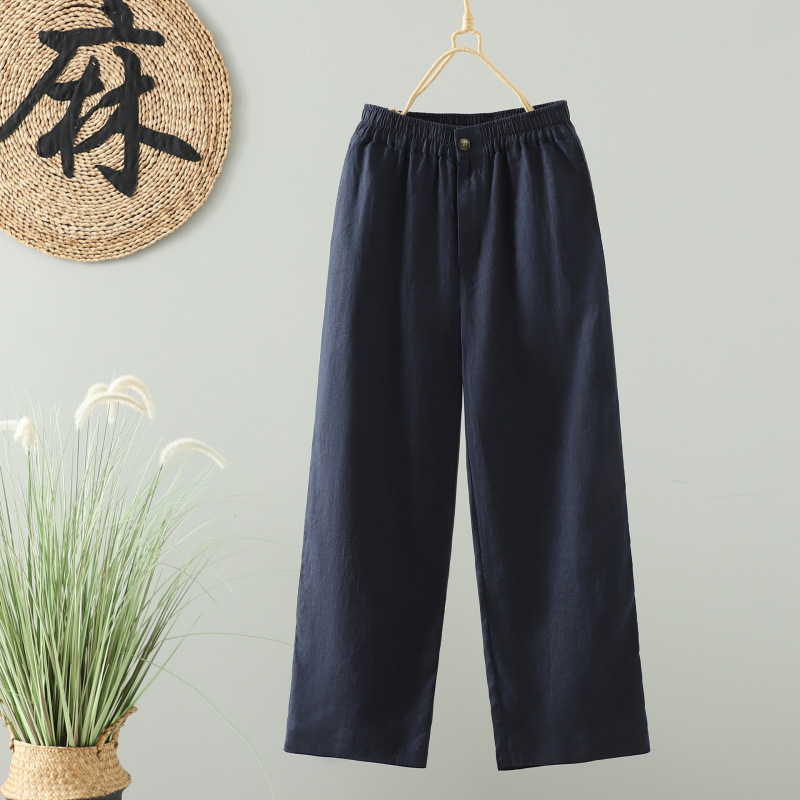 厂家直销  棉麻女式九分裤 日系休闲纯亚麻休闲小直筒女裤|undefined