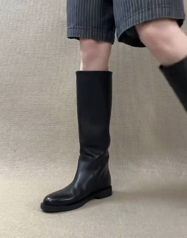 韩版粗跟高筒骑士靴女 2025秋冬新款低跟套筒皮靴不过膝长靴女靴|undefined