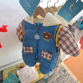 奶茶小猪麦哈依钓鱼猫宝宝羽绒服连体衣可爱保暖婴幼儿爬爬服混批