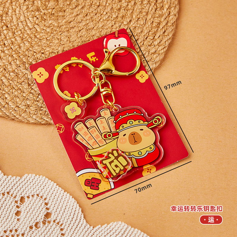 Zhuanhuanle nuevo diseño de dibujos animados creativos red sobre rojo accesorios colgantes regalo acrílico Año Nuevo llavero