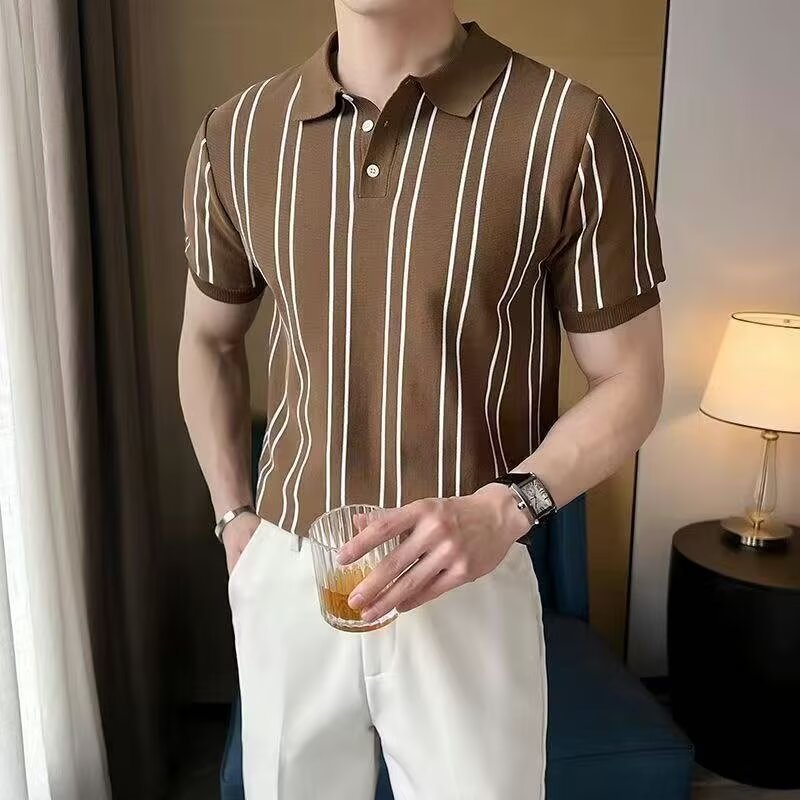 Ice Silk Knitted Polo Shirt Men's High-End Collared Business Casual Versatile Short-Sleeved Summer Men's T-Shirt Shirt for Men