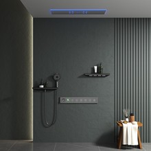 2025新款天幕式暗装LED花洒套装带蓝牙音乐数显全铜按键恒温淋浴