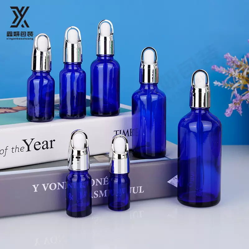 现货蓝色精油瓶5-100ml烟油分装瓶 香薰瓶 化妆品玻璃分装精华瓶