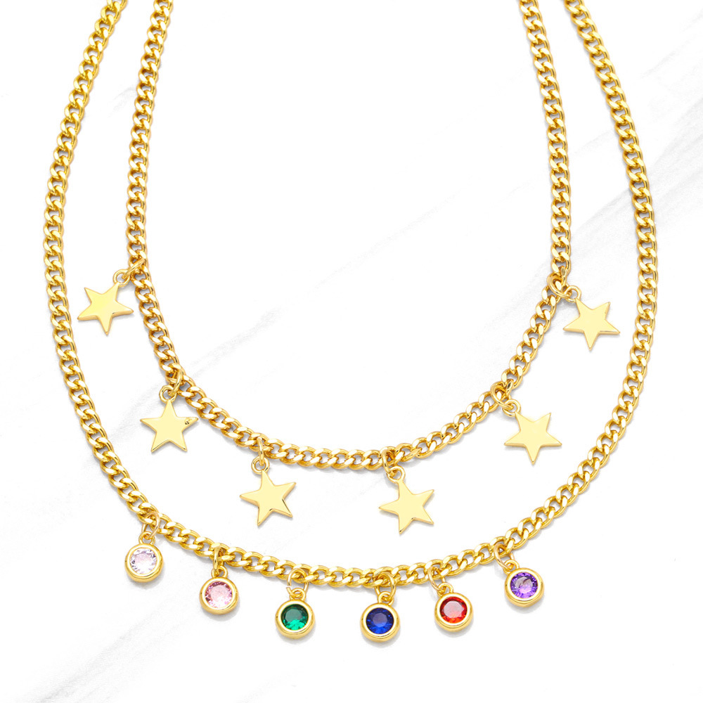 2022 New Fashion Elegant Geometric Star Colorful Zircon Inlaid Cuban Chain Necklace