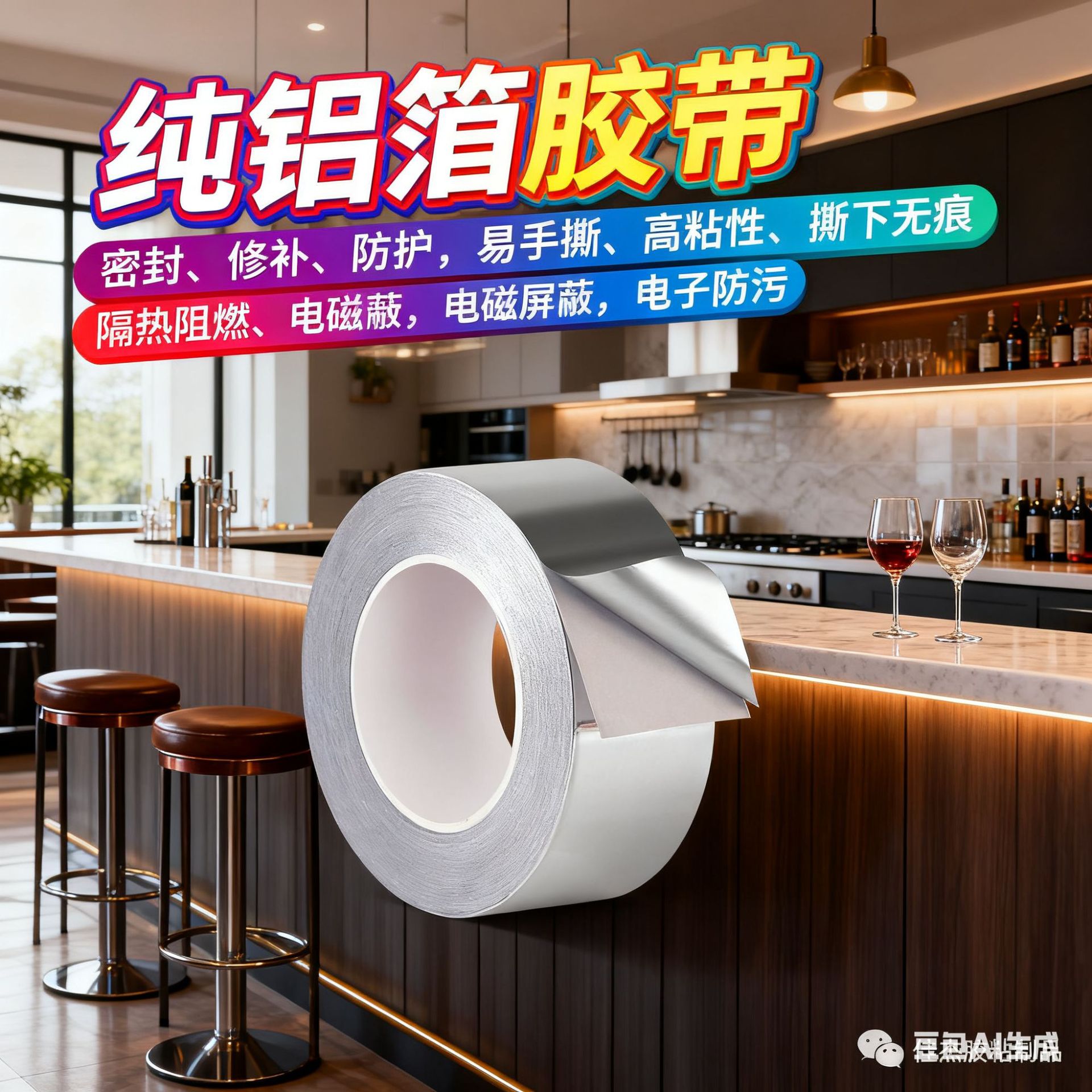 纯铝箔胶带厂家自粘防水卷材铝箔密封胶条彩钢屋顶厨房管道补漏胶