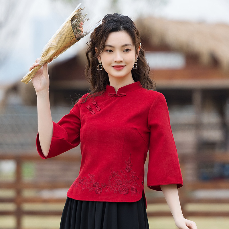 Republic of China Retro Han Dynasty Improved Cheongsam for Small People, Chinese Style Buckle Slimming Look Waist Women's Spring & Fall Tang Suit Suit